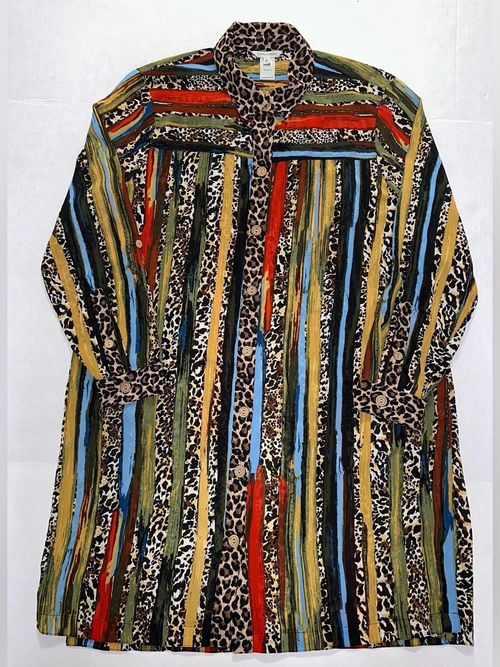 John Mark Multi Color Leopard Animal Print Button Down Tunic XL Maximalist - Picture 10 of 16